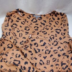 Simply Southern Womens Brown/Black Animal Print Ruffled Boho Pullover Top Large